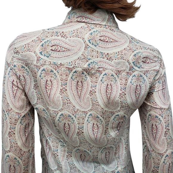 J. Crew The Perfect Shirt Paisley Silk Cotton Size 00 Long Sleeve Button Front - Picture 11 of 13